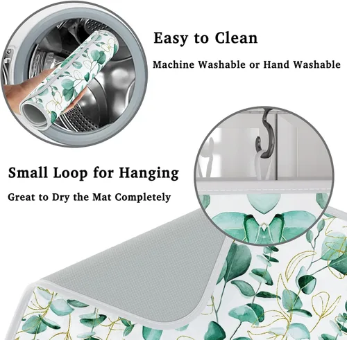 Vista 6 de Tapete grande de secado de platos para encimera de cocina, de 16 x 18 pulgadas, tapete escurridor de platos de microfibra, absorbente, accesorios