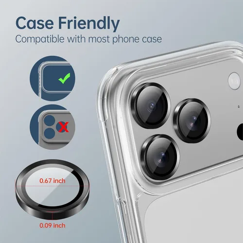 Vista 6 de Protector de lente de cámara para iPhone 17 Pro Max, vidrio templado 9H con marco de aleación de aluminio, compatible con iPhone 17 Pro/16 Pro