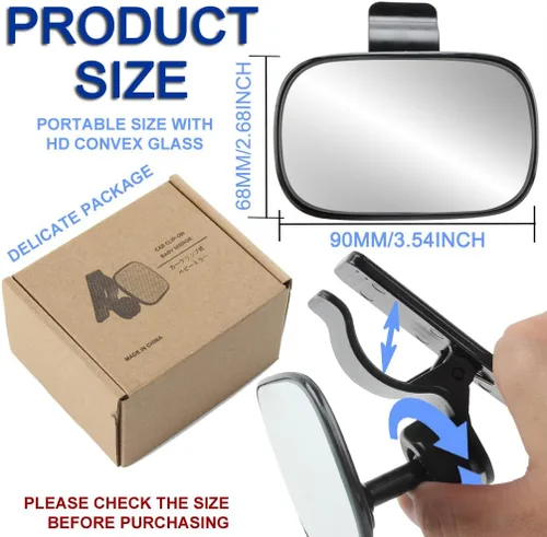 Vista 2 de JONMON Espejo retrovisor interior automotriz para bebé, pequeño clip ajustable orientado hacia atrás del asiento retrovisor, clip convexo