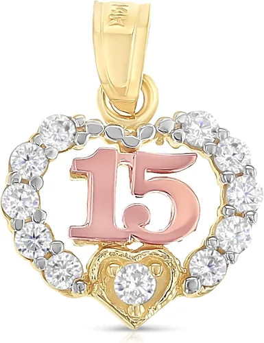 Vista 3 de 14K dos tonos oro dulce 15 años Quinceañera corazón cúbico zirconia CZ colgante con 0.059in collar de cadena Valentino