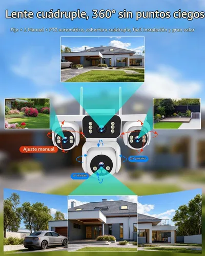 Vista 3 de 3-Lens Wireless Outdoor Camera for Home Security (3-Lens Black)