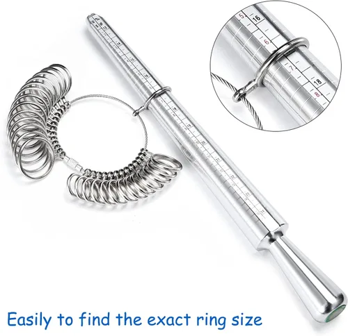 Vista 4 de Ring Sizer Measuring Tool, NuLink Aluminum Ring Mandrel Dual Measurement Size Metal Rings Sizers Tools Kit Adjuster for Women Men Rings