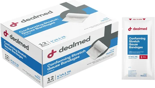 Vista 8 de Dealmed Vendajes de gasa elástica no estériles de 2 pulgadas, envoltura de vendaje estirada sin látex de 4.1 yardas, vendajes de malla médicos