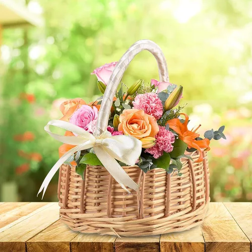 Vista 8 de Tvoip Juego de 2 cestas para niña de flores de boda, cesta de mimbre de mimbre, cesta tejida a mano con asas e inserto de plástico, cesta de Rosa