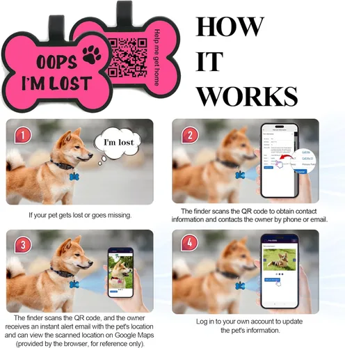 Vista 4 de Etiqueta para perro con código QR grabada para mascotas, etiqueta de nombre de perro personalizada de silicona silenciosa, etiqueta