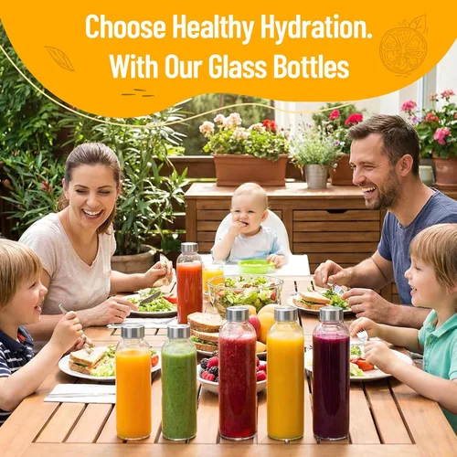 Vista 6 de Luxfuel Botellas de vidrio transparente con tapas de 18 onzas, botellas de agua de vidrio reutilizables con tapa de acero inoxidable para jugos