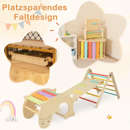 Vista 7 de COSTWAY Climbing Triangle with Slide, 7-in-1 Indoor Climbing Frame from 3 Years, Foldable & Height-Adjustable, Indoor Playground Freely Combinable