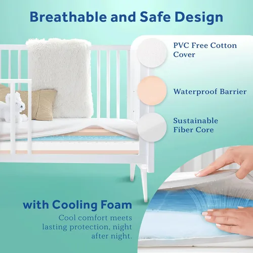 Vista 3 de Sealy OptiCool - Colchón prémium para cuna de bebé y cama infantil, colchón hipoalergénico y transpirable, colchón de espuma viscoelástica