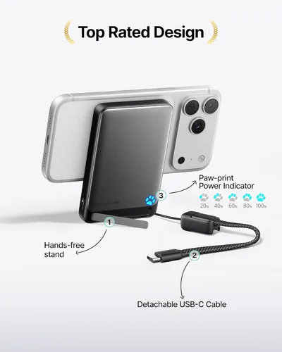 Vista 4 de INIU para cargador portátil magnético, certificado Qi2, banco de energía magnético más delgado de 45 W 10000 mAh, con cable USB C, para iPhone 17