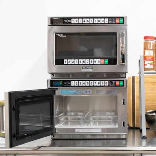 Vista 3 de Sharp R-CD1800M - Horno de microondas comercial, TwinTouch resistente con doble touchpads, 1800 vatios, 0.75 pies cúbicos de capacidad, acero
