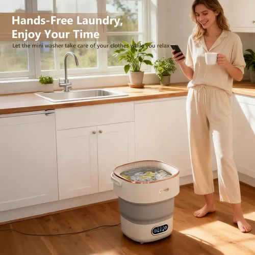 Vista 2 de Mini Máquina de Lavado 16L — Máquina de Lavado Portátil Plegable y Centrifugadora para Ropa de Bebé, Ropa Interior, Calcetines; Ideal para Viajes