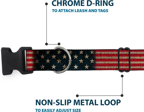 Vista 5 de Buckle-Down Collar de clip de plástico, elástico vintage de la bandera de Estados Unidos, 1 pulgada de ancho, se adapta a cuello de 15 a 26
