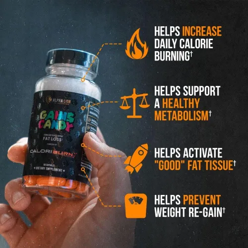 Vista 2 de ALPHA LION Gains Candy, píldoras que apoyan la pérdida de peso, suplementos energéticos, extracto 100% natural, quema de calorías, regula