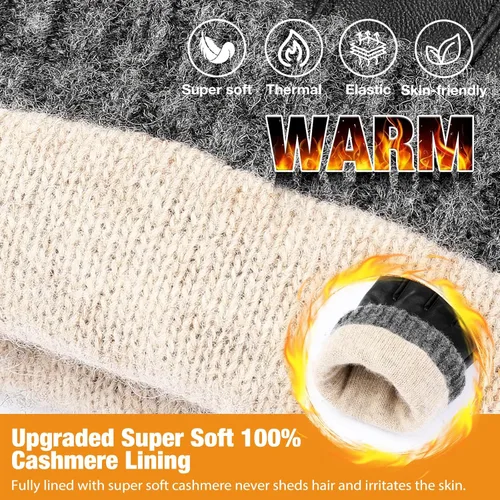 Vista 2 de Aegend Guantes de cuero para hombre, forro suave y cálido de mano completa, pantalla táctil de mano completa, regalo de invierno térmico