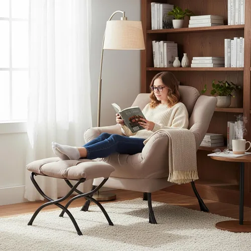 Vista 195 de Welnow Silla Lazy con otomana, moderna silla de descanso con reposabrazos y un bolsillo lateral, sillón para sofá de ocio, sillón de lectura