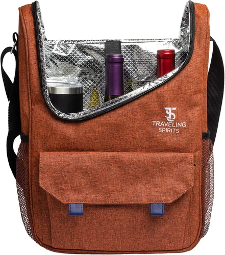 Vista 8 de Bolsa de viaje aislada para vino tinto Bolsa de viaje de 2 a 3 botellas con vasos de acero inoxidable Bolsa enfriadora para viajes - Gran regalo