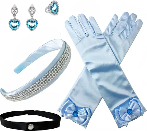 Accesorios de disfraz de Cenicienta de princesa Cenicienta, diadema, gargantilla, guantes, Halloween, Navidad, fiesta, recuerdos para niñas
