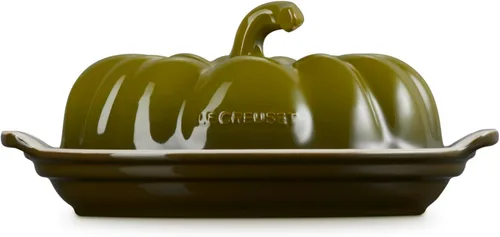 Vista 4 de Le Creuset Plato de mantequilla de calabaza de gres, 8.3 in., Oliva