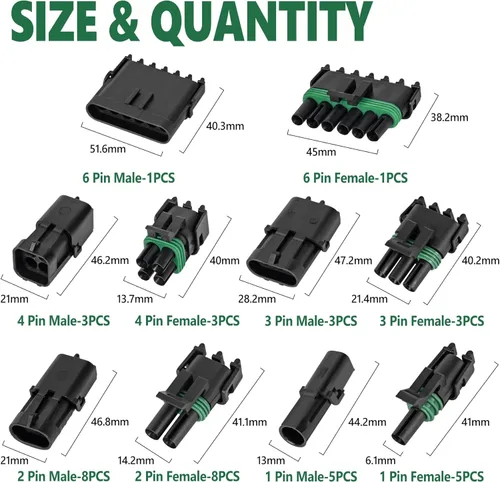 Vista 2 de 367 piezas 20 kits de conectores eléctricos automotrices impermeables 1/2/3/4/6 pines macho y hembra 22-14AWG arnés de cables conector de bujía