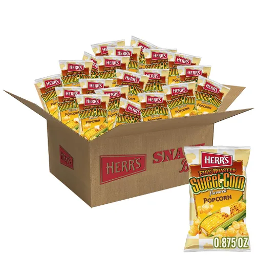Herr's Palomitas de maíz, sabor a maíz dulce tostado al fuego, 0.875 onzas (paquete de 24 bolsas) - Palomitas de maíz con sabor a maíz dulce y