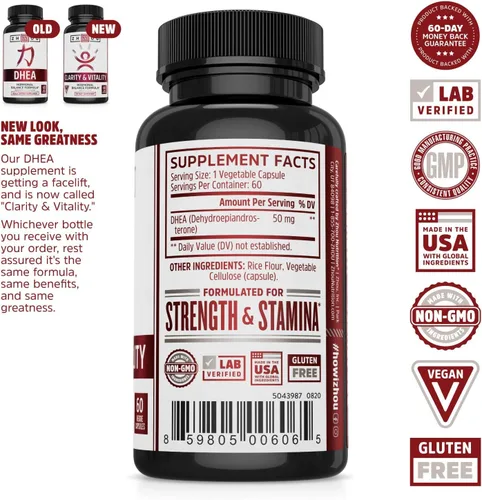 Vista 2 de Zhou Nutrition Zhou Dhea 50 mg Fórmula de equilibrio hormonal para mujeres y hombres Envejecimiento saludable No GMO 60 cápsulas