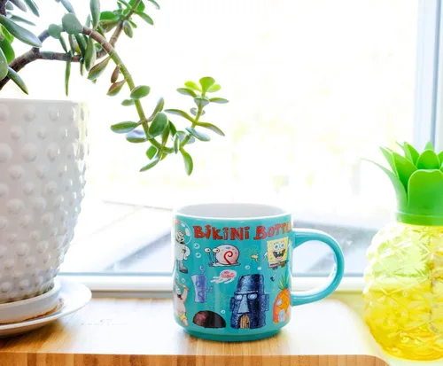 Vista 8 de Nickelodeon - Taza de cerámica con parte inferior de bikini de Bob Esponja, taza de café para expreso, té, cacao, capacidad para 13 onzas