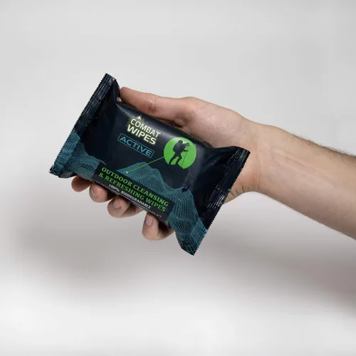 Vista 3 de Combat Wipes ACTIVE - Toallitas húmedas para exteriores, equipo de campamento extra grueso, biodegradable, limpieza corporal y de manos, paños