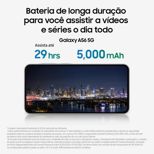 Vista 8 de Samsung Galaxy A56 5G 2025 128GB, Dual SIM 6.7 pulgadas 120Hz AMOLED, IP67 resistente al agua, Android 15 Modelo internacional desbloqueado