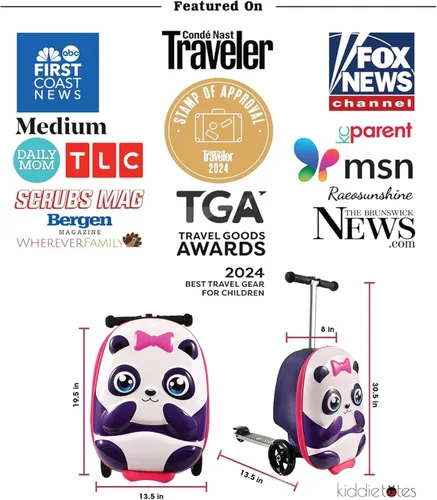 Vista 6 de KIDDIETOTES - Maleta de viaje con scooter para niños Equipaje de mano ligero de carcasa rígida con scooter plegable, ruedas LED, diversión de viaje