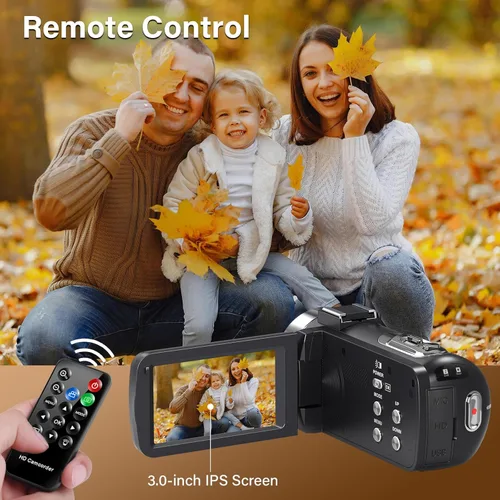 Vista 5 de Cámara de video 4K HD 80MP Vlogging Cámara para YouTube IR Cámara de visión nocturna 18X Zoom digital 3.0 IPS Grabadora de video con tarjeta SD