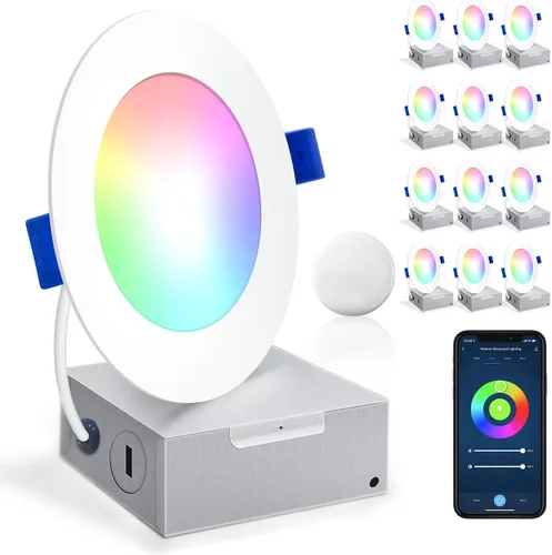 Vista 8 de Peteme Iluminación empotrable LED inteligente de 4 pulgadas, con certificación IC, luz de techo empotrable ultrafina sin lata con caja de conexión
