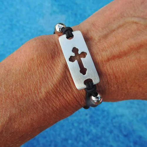 Vista 6 de Stretch Bracelet with Silver Cross Charm - Gift for First Holy Communion, Baptism, Confirmation, or Christening, Religious Jewelry, One Size Fits