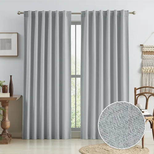 Vista 65 de KEQIAOSUOCAI - Cortinas opacas naturales de 108 pulgadas de largo, cortinas modernas con pestaña trasera, paneles plisados para sistema de cortina