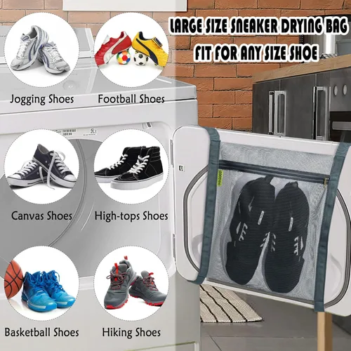 Vista 4 de 3 bolsas de red para lavar y secar zapatillas para secadora, bolsas grandes de malla HoneyComber de 15.7 x 13.8 pulgadas con cremallera y correa