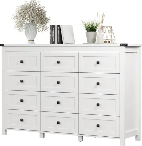 Vista 28 de Xixini - Cómoda para dormitorio con 5 cajones, cómoda alta de madera, organizador moderno de ropa estilo granja, gabinete de almacenamiento con asas