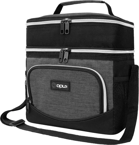 OPUX Lonchera aislada de doble compartimento para hombres y mujeres, bolsa de almuerzo de doble cubierta a prueba de fugas para el trabajo y la