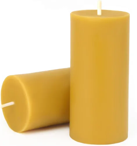 Velas de Cera de Abeja Natural en Pilar, 2 Paquetes, 70 Horas de Tiempo de Combustión, Velas de Cera de Abeja 100% Pura para Decoración del Hogar,