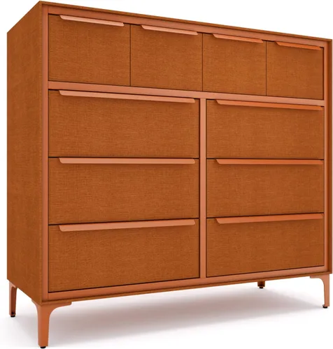 Vista 14 de Tinge Zana Cómoda de tela premium - Marco de metal resistente, 4 amplios cajones a prueba de hundimiento y estante superior de madera resistente