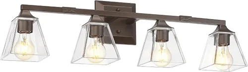 Vista 13 de HWH - Lámpara de baño moderna, lámpara de tocador de pared de níquel cepillado, lámpara de pared de tocador con campana cuadrada y pantalla