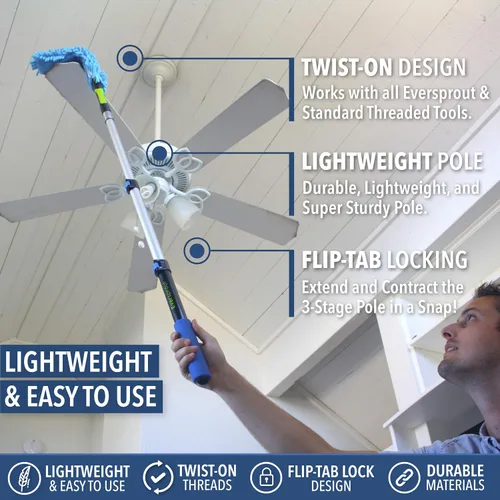 Vista 4 de EVERSPROUT Poste de extensión telescópico de 1.5 a 3 pies Mango de aluminio ligero y resistente Mecanismo de bloqueo con pestaña abatible fácil