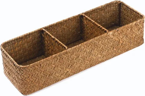 XIMISISE Cesta de almacenamiento de hierba marina para baño, cesta de inodoro, cesta de baño de mimbre, cesta de almacenamiento tejida (16.5 x 5.5 x