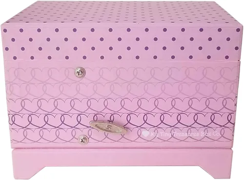 Vista 3 de Caja de música rosa de bailarina con corazones