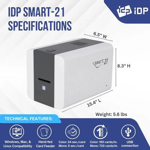 Vista 4 de IDP SMART-21 YMCKO - Kit de consumibles originales con cinta de tinta de impresión 100 colores 100, 100 tarjetas Primus de PVC y rodillo de limpieza