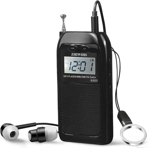 ZHIWHIS Radio portátil, radio FM AM SW transistor estéreo LCD pantalla digital de bolsillo Walkmen Radio MP3 WAV Reproductor Soporte TF Tarjeta