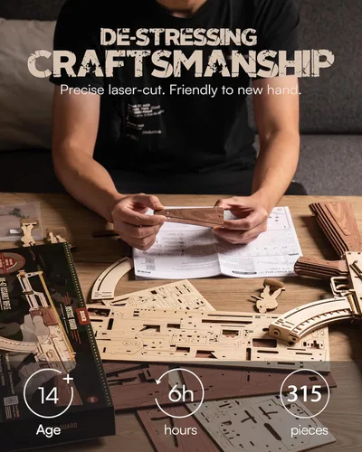 Vista 6 de ROKR Rompecabezas 3D para adultos, modelo de rompecabezas de madera 3D AK47 con bandas de goma, kits de construcción de manualidades de madera DIY