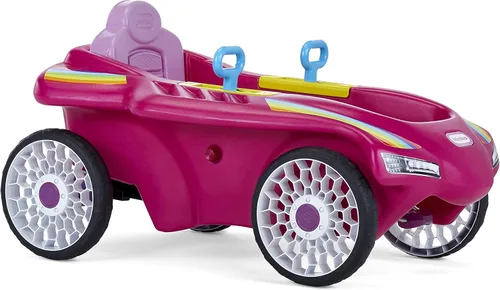 Little Tikes Jett Car Racer - Coche de carreras rosa con respaldo de asiento ajustable, dirección de rueda trasera de doble mango, control de