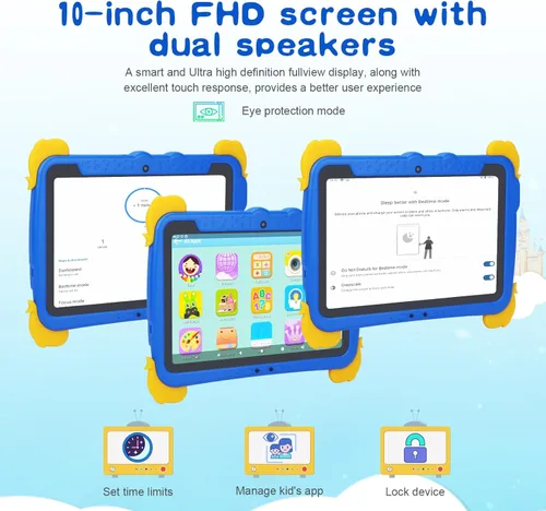 Vista 8 de C idea Tablet Android 13 para niños, tableta de 10.1 pulgadas para niños, tableta de 4 GB de RAM+64 GB de ROM (1 TB TF), pantalla FHD IPS, IWAWA
