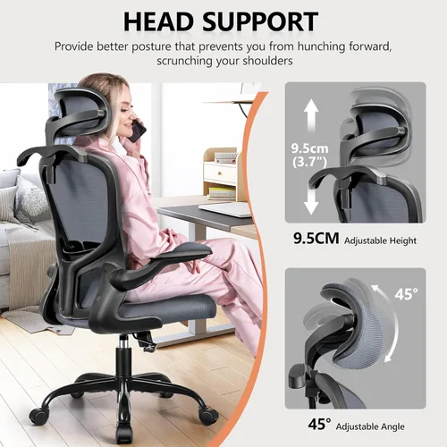 Vista 14 de FelixKing Silla de oficina ergonómica con reposacabezas, computadora de respaldo alto con soporte lumbar ajustable y ruedas, giratoria ejecutiva