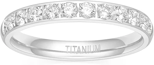 Vista 2 de Tigrade - Anillos de eternidad para mujer de 3 mm y titanio con la mitad cubierta de circonita cúbica para matrimonio y compromiso