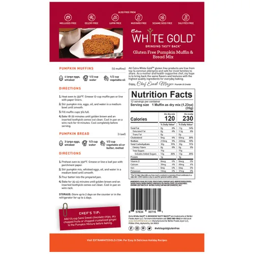 Vista 2 de Extra White Gold Mezcla de pan de calabaza – Para panecillos sin gluten – [Libre de los 14 principales alérgenos] [Sin OGM] [Sin nueces]